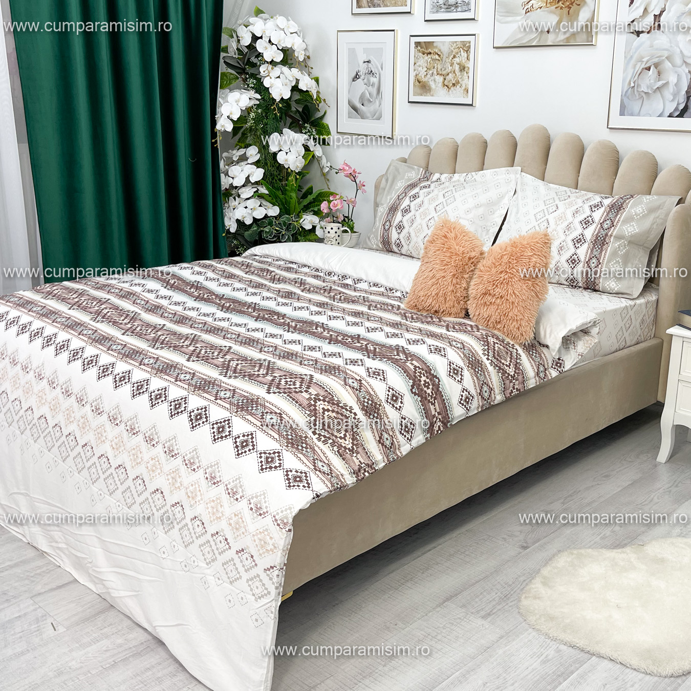 Poze Lenjerie de pat matrimonial, 4 piese, Bumbac 100% Satin Deluxe RUMBA V1 cumparamisim.ro