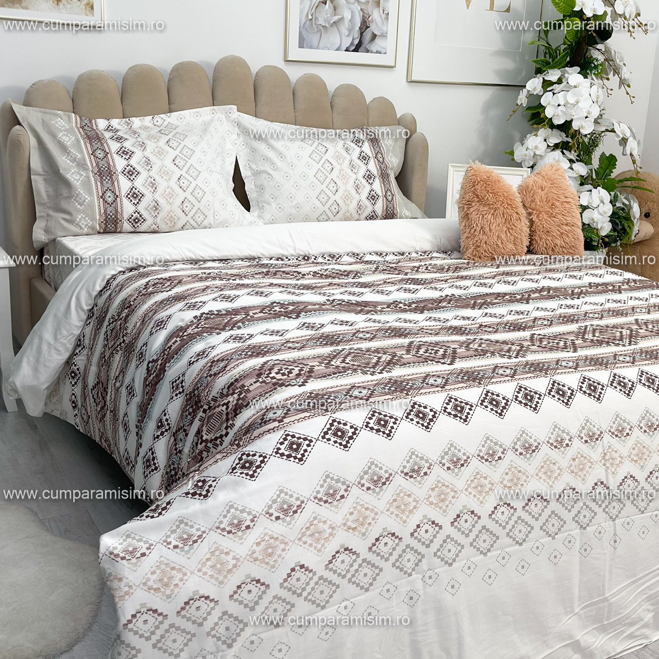 Poze Lenjerie de pat matrimonial, 4 piese, Bumbac 100% Satin Deluxe RUMBA V1 cumparamisim.ro