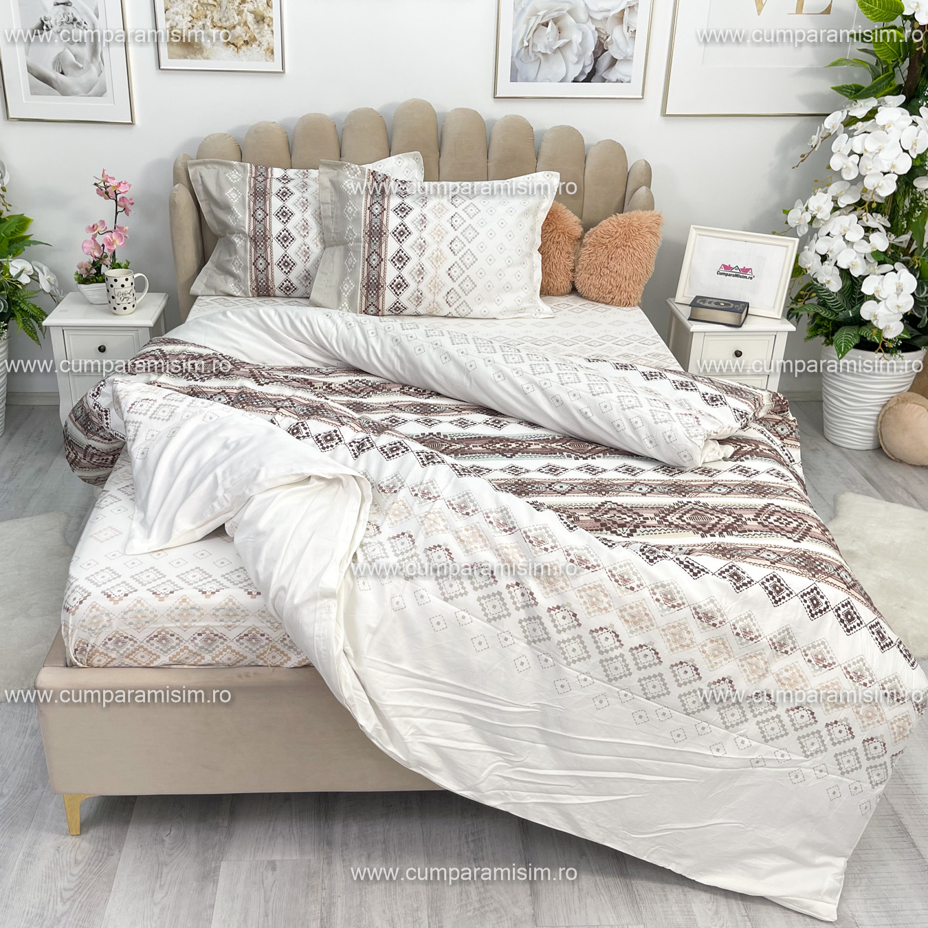 Poze Lenjerie de pat matrimonial, 4 piese, Bumbac 100% Satin Deluxe RUMBA V1 cumparamisim.ro