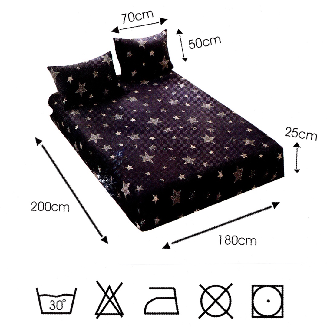 (OFERTA 3 la 199 Lei) Cearsaf cu Elastic Cocolino 180x200x25 cm – Set cu 2 Fete de Perna, Gros si Pufos, Calitate Premium pentru Confort si Eleganta, Bleumarin, Stelute - 1 | YEO
