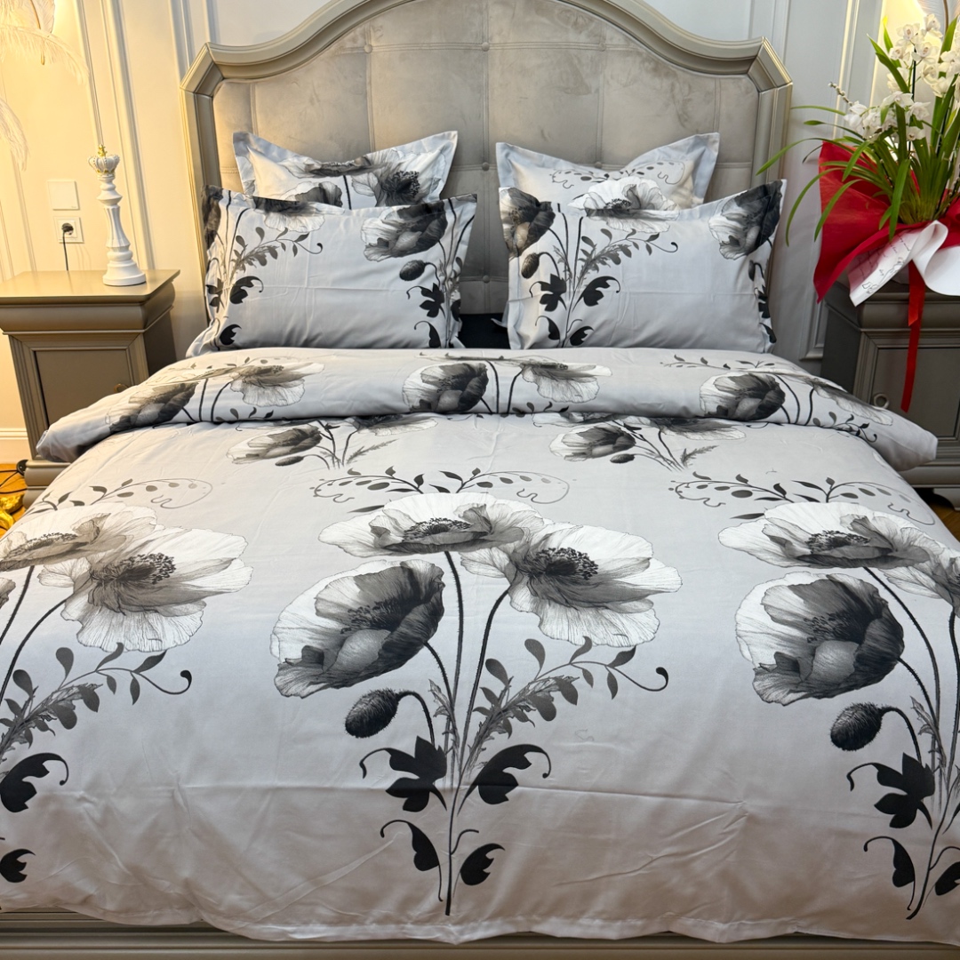(OFERTA TRIO) Lenjerie Pat Dublu,  FINET, 6 piese, Gri, Negru, Maci - 2 | YEO