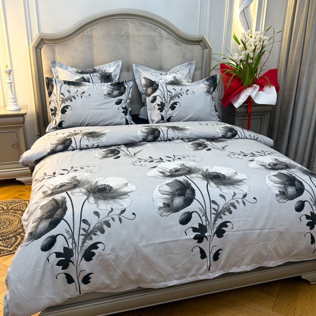 (OFERTA TRIO) Lenjerie Pat Dublu,  FINET, 6 piese, Gri, Negru, Maci - 3 | YEO