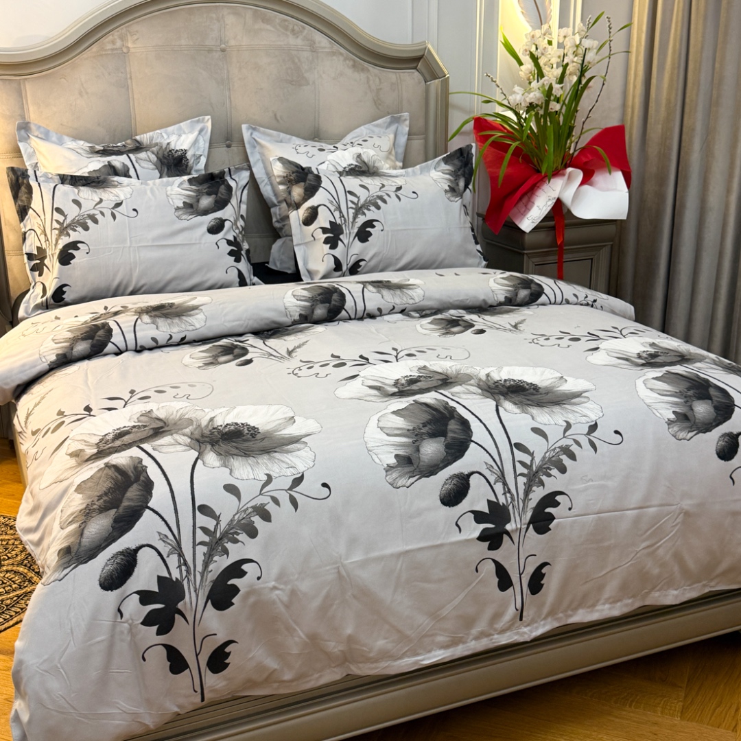 (OFERTA TRIO) Lenjerie Pat Dublu,  FINET, 6 piese, Gri, Negru, Maci - 4 | YEO