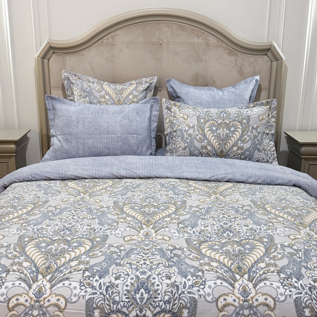 (OFERTA TRIO) Lenjerie Pat Dublu,  FINET, 6 piese, Gri, Bleu, Model Oriental - 3 | YEO
