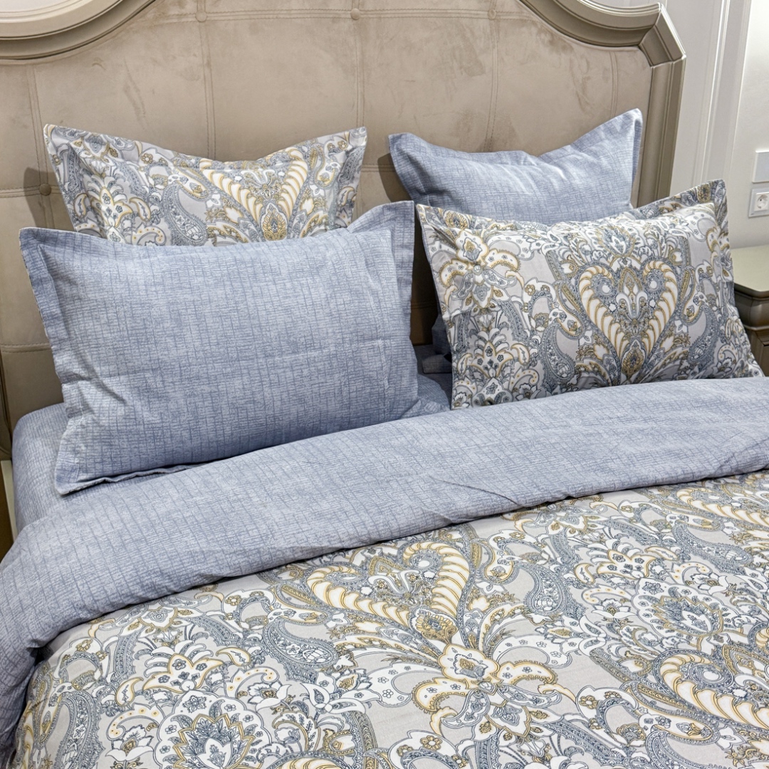 (OFERTA TRIO) Lenjerie Pat Dublu,  FINET, 6 piese, Gri, Bleu, Model Oriental - 4 | YEO