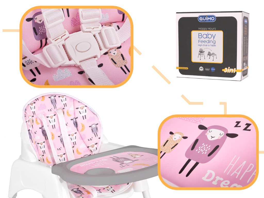 Scaun de masa 3 in 1, roz - 3 | YEO