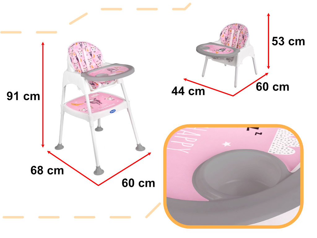 Scaun de masa 3 in 1, roz - 4 | YEO