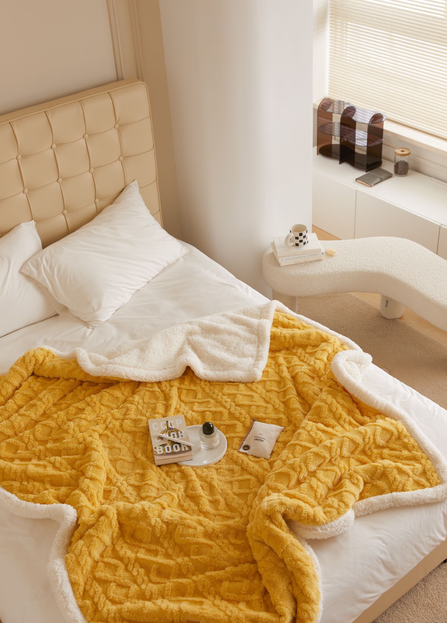 Patura CoCoLiNo tip Tricotaj cu blanita, 200x230cm, Jojo Home, Galben - 4 | YEO