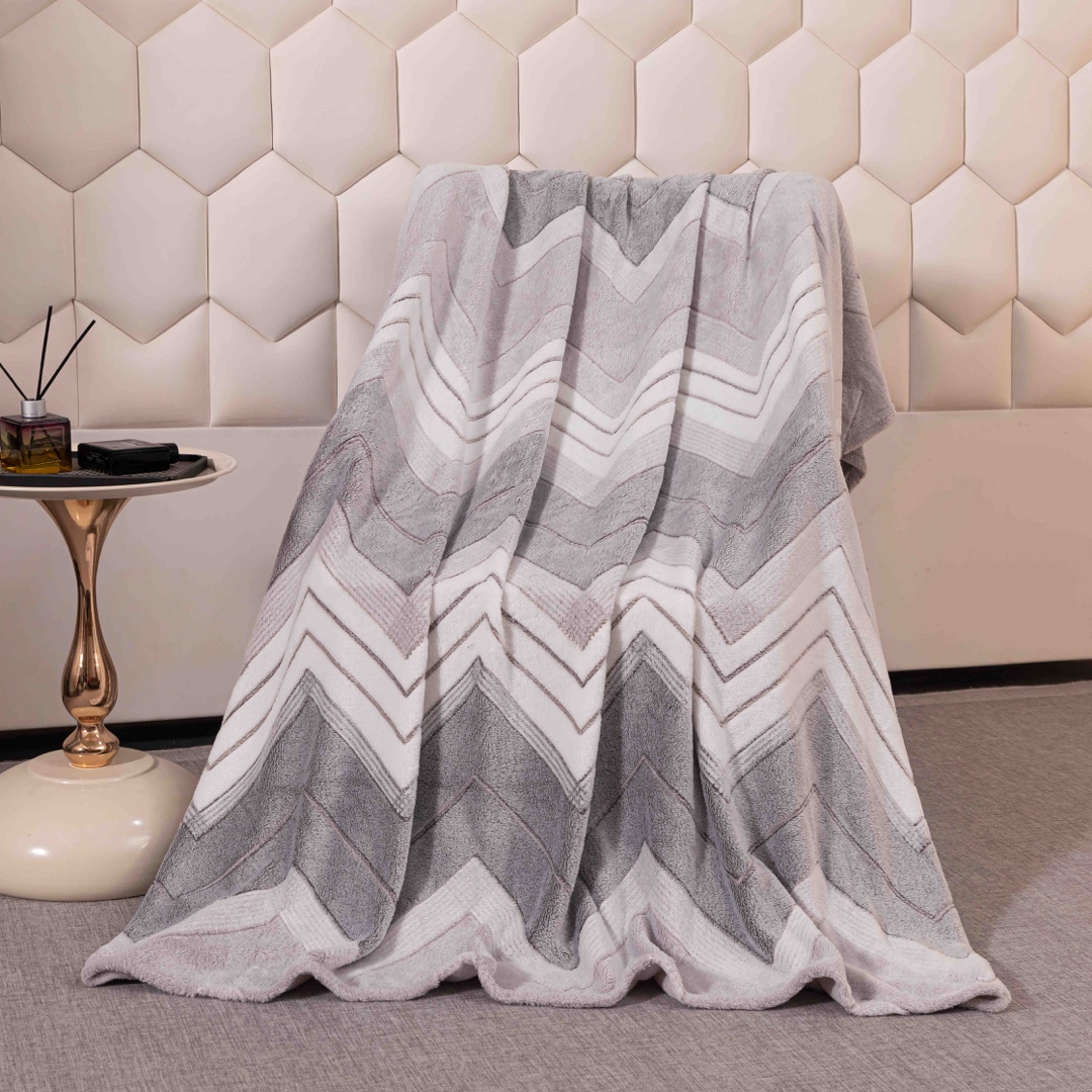 Patura Pufoasa CoCoLiNo, Jojo Home, 200x230cm, Gri, Zig-Zag - 1 | YEO
