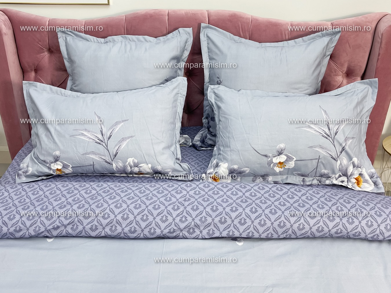 Lenjerie pat dublu,  FINET, 6 piese, Jojo Home, Lila-Multicolor, flori - 3 | YEO