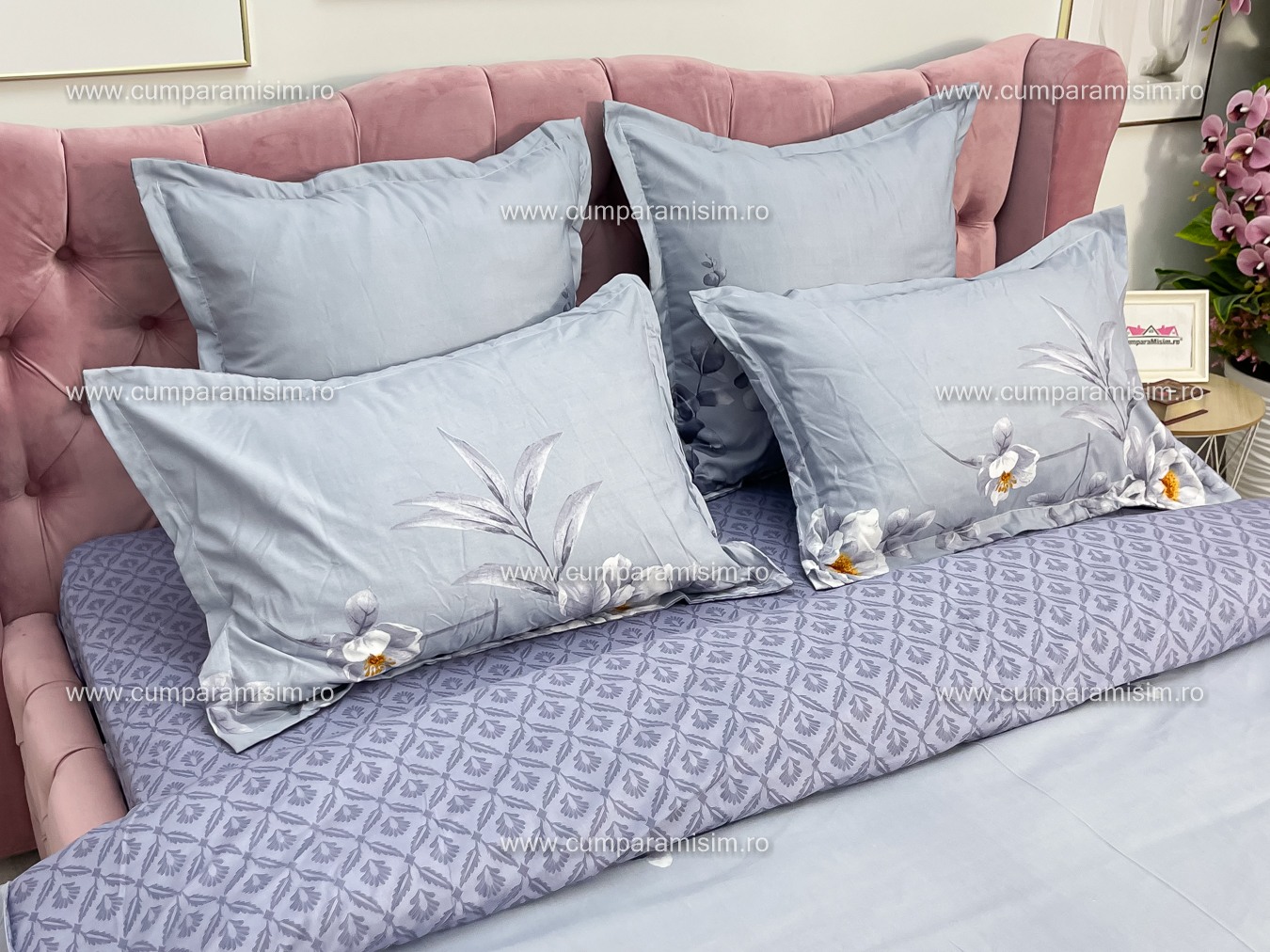 Lenjerie pat dublu,  FINET, 6 piese, Jojo Home, Lila-Multicolor, flori - 4 | YEO