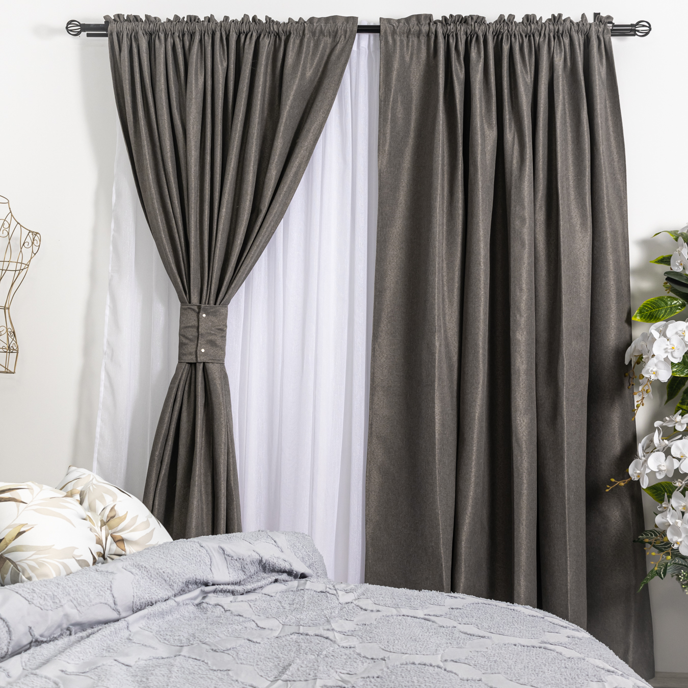 Set 2 draperii tip Bob de Orez , 250x230cm, cu tiv lat, Gri inchis - 1 | YEO