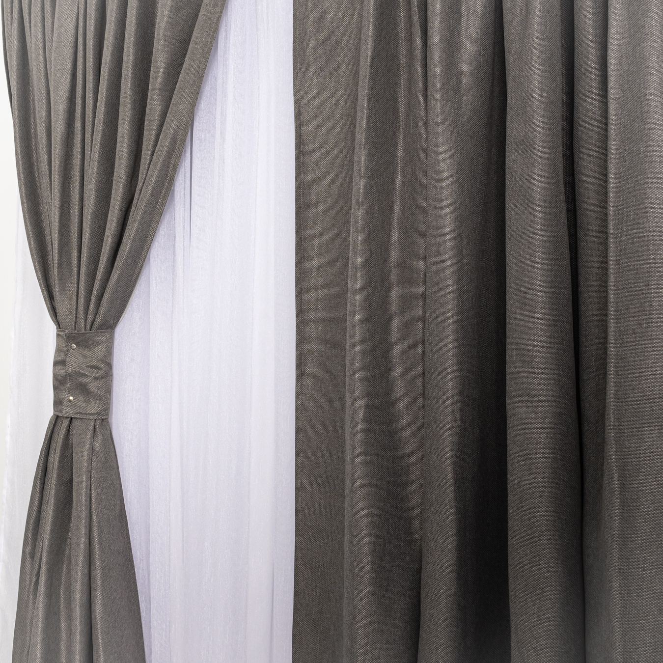 Set 2 draperii tip Bob de Orez , 250x230cm, cu tiv lat, Gri inchis - 2 | YEO