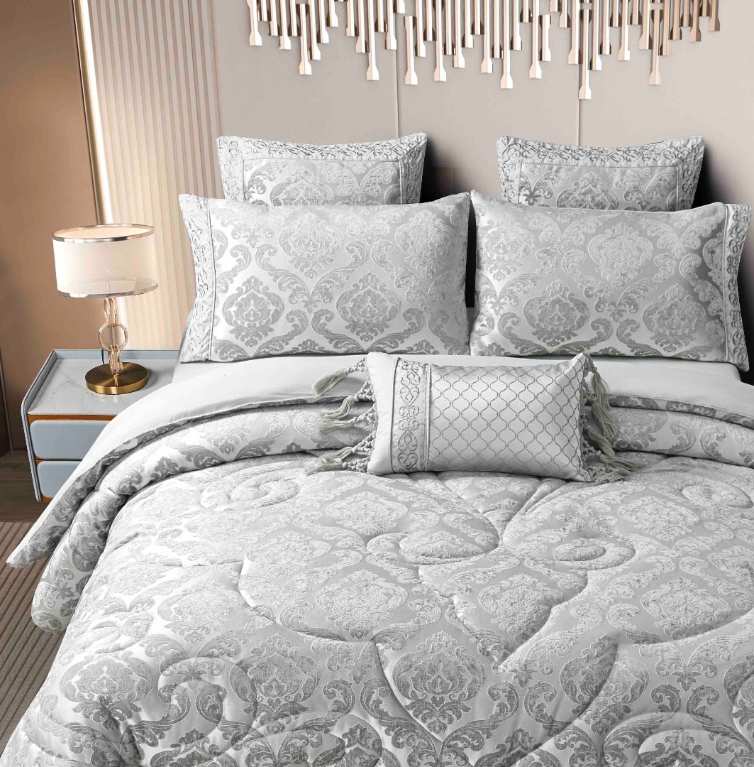 Set Cadou Luxury, Jojo Home, Jacquard Regal, 7 Piese, Cu Pilota Inclusa, Gri - 1 | YEO