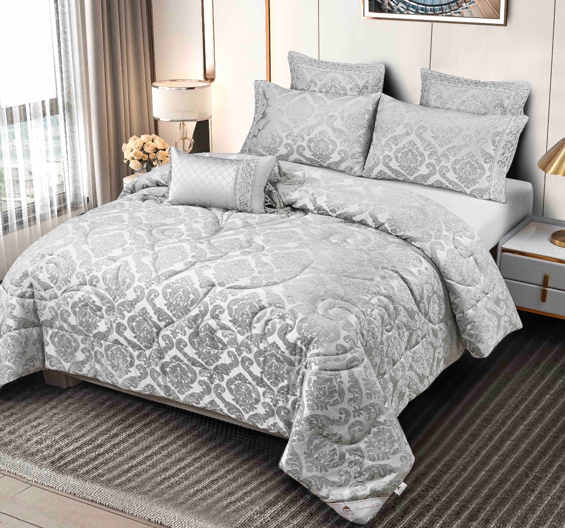 Set Cadou Luxury, Jojo Home, Jacquard Regal, 7 Piese, Cu Pilota Inclusa, Gri - 2 | YEO