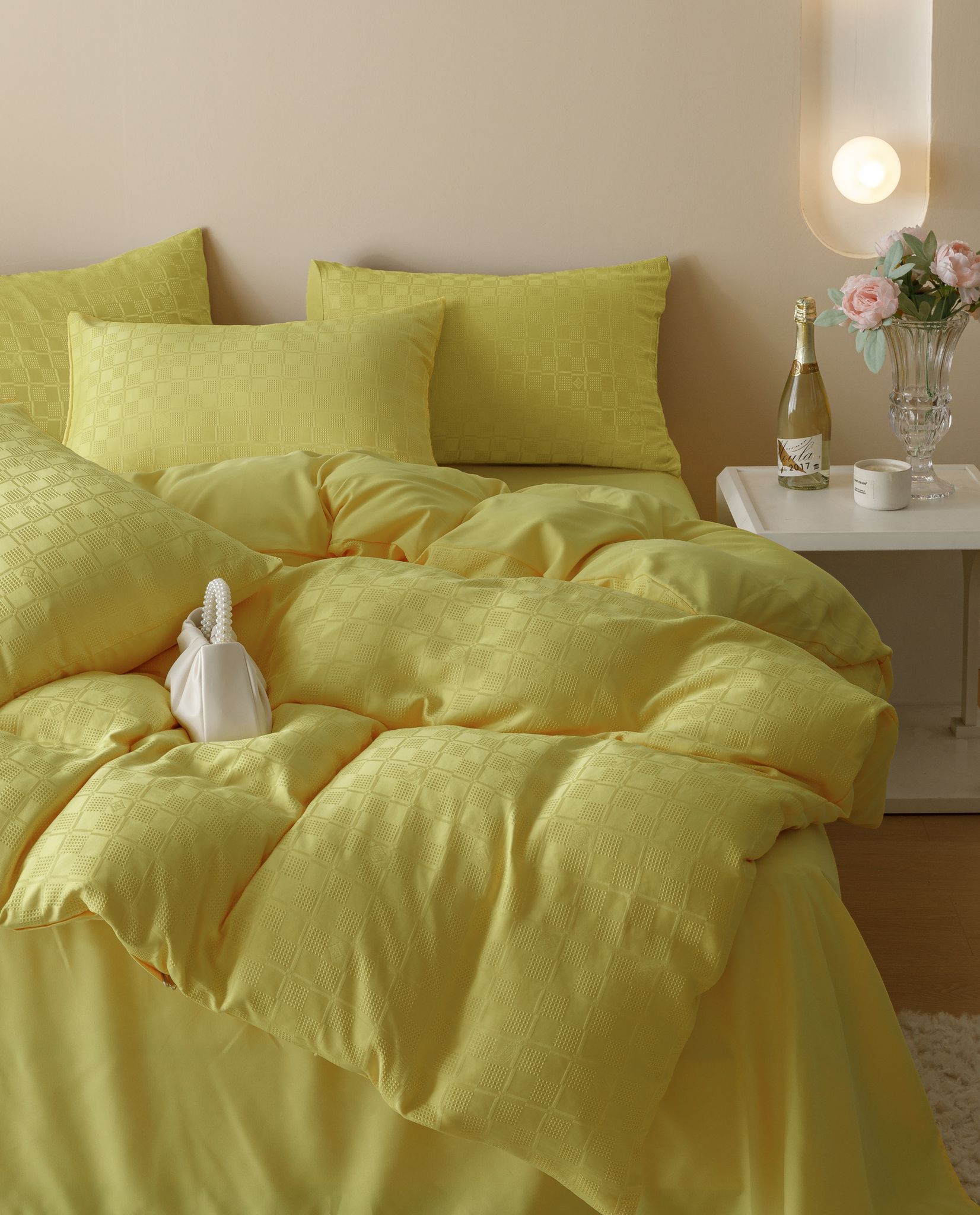Lenjerie pat dublu, JACQUARD FINETAT, 6 piese, Jojo Home, Galben Lemon - 1 | YEO