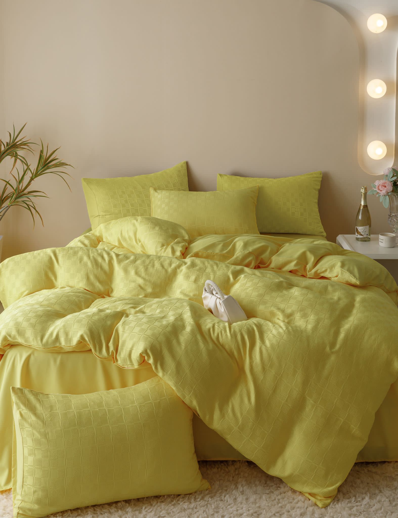 Lenjerie pat dublu, JACQUARD FINETAT, 6 piese, Jojo Home, Galben Lemon - 2 | YEO