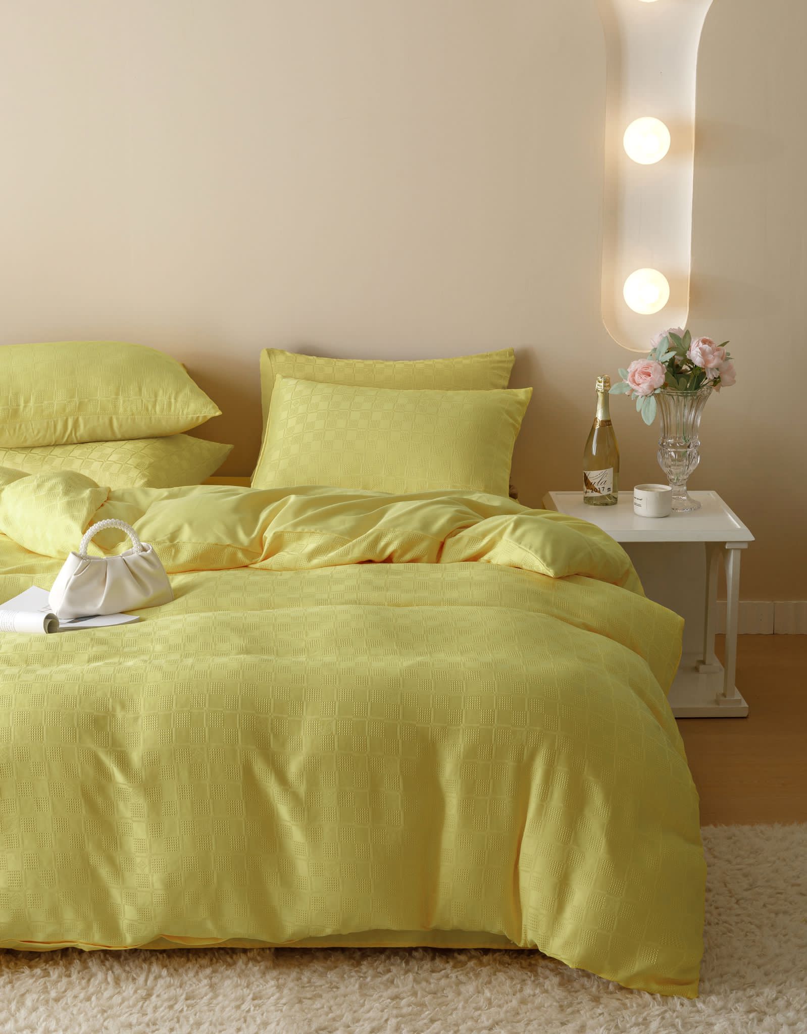 Lenjerie pat dublu, JACQUARD FINETAT, 6 piese, Jojo Home, Galben Lemon - 3 | YEO