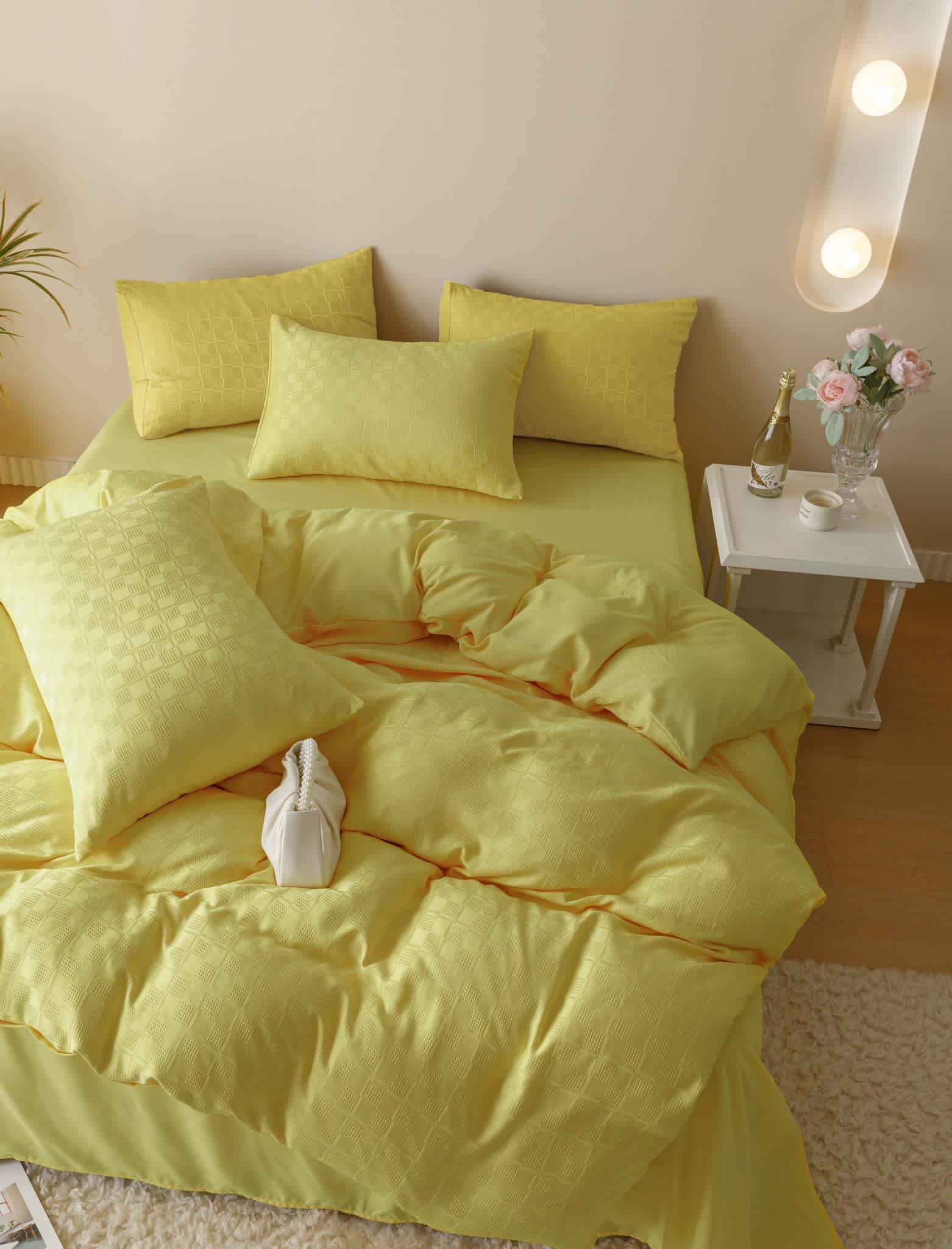 Lenjerie pat dublu, JACQUARD FINETAT, 6 piese, Jojo Home, Galben Lemon - 4 | YEO