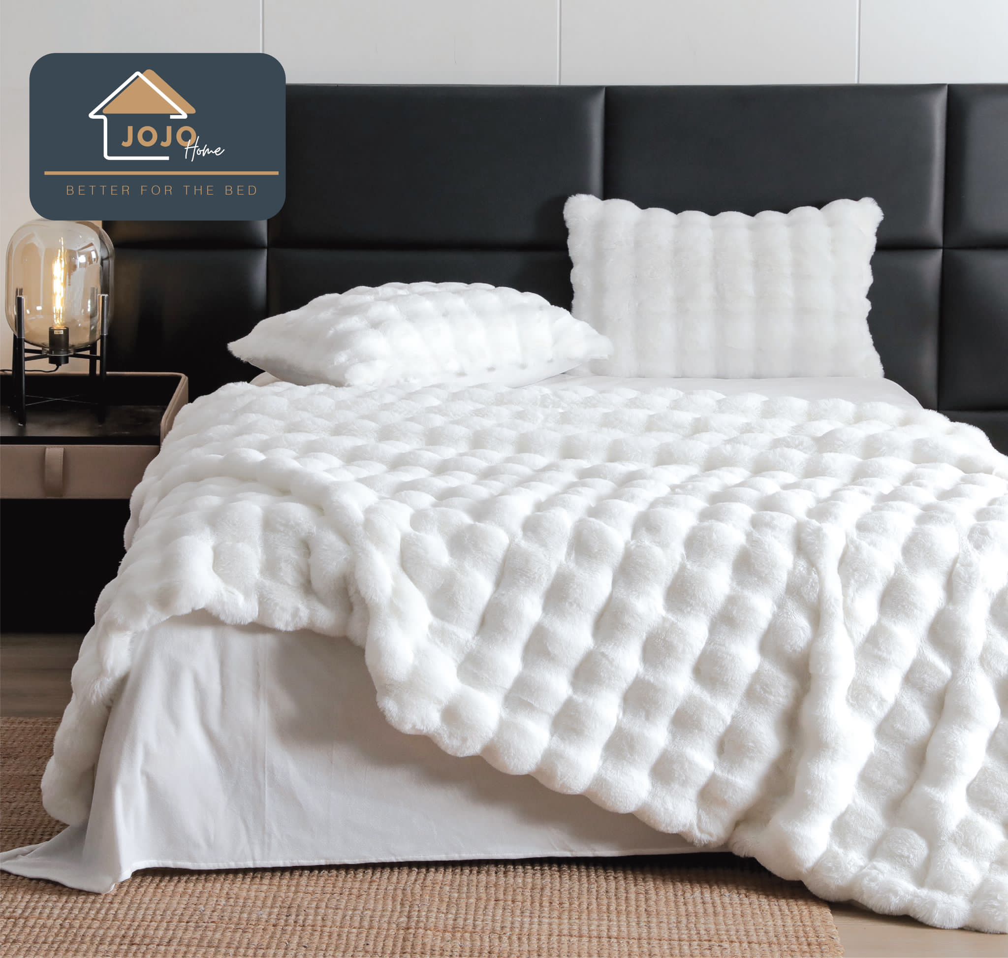 Lenjerie Luxury Pat Dublu, Jojo Home, ExtraPufoasa, din Blanita Artificiala tip Iepure, 6 piese, Alb - 1 | YEO