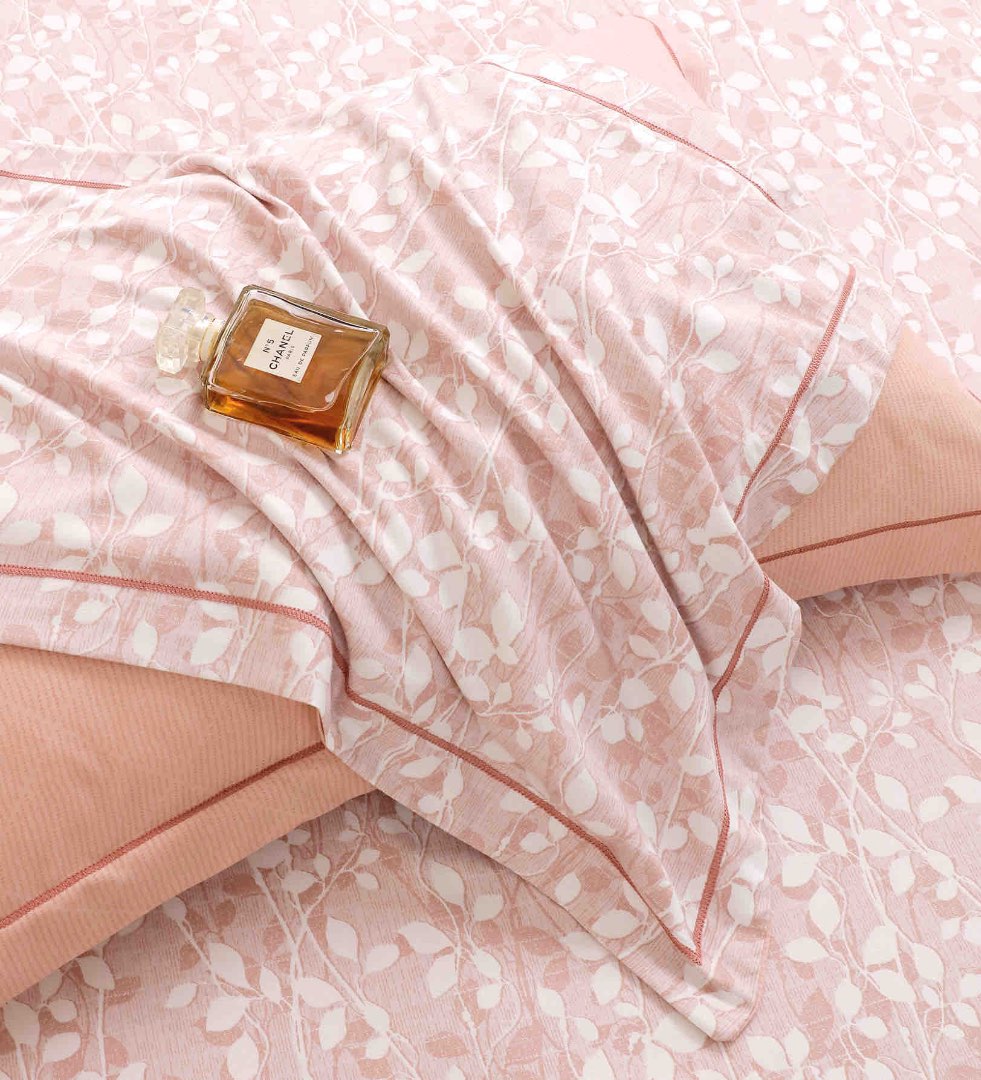 Lenjerie pat dublu, FINET DeLuxe, 6 piese, cu ELASTIC, Jojo Home, Cutie Eleganta, Roz, Frunzulite - 4 | YEO