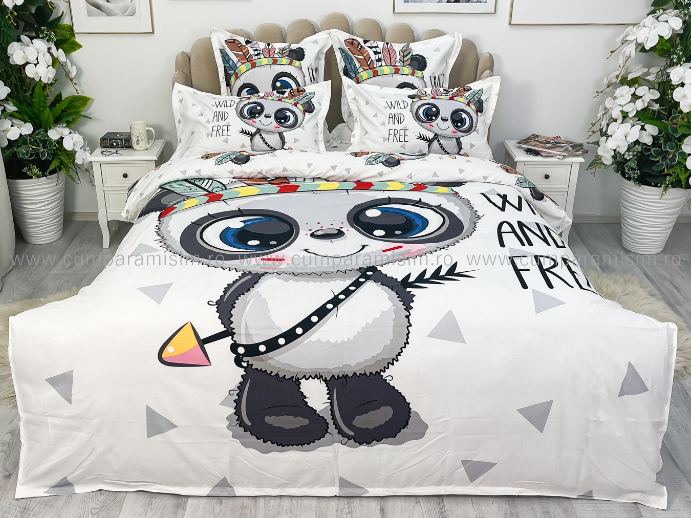 Lenjerie pat dublu,  FINET, Imprimeu Digital - Identic cu poza, 6 piese, Jojo Home, Alb-Multicolor, ursulet - 1 | YEO
