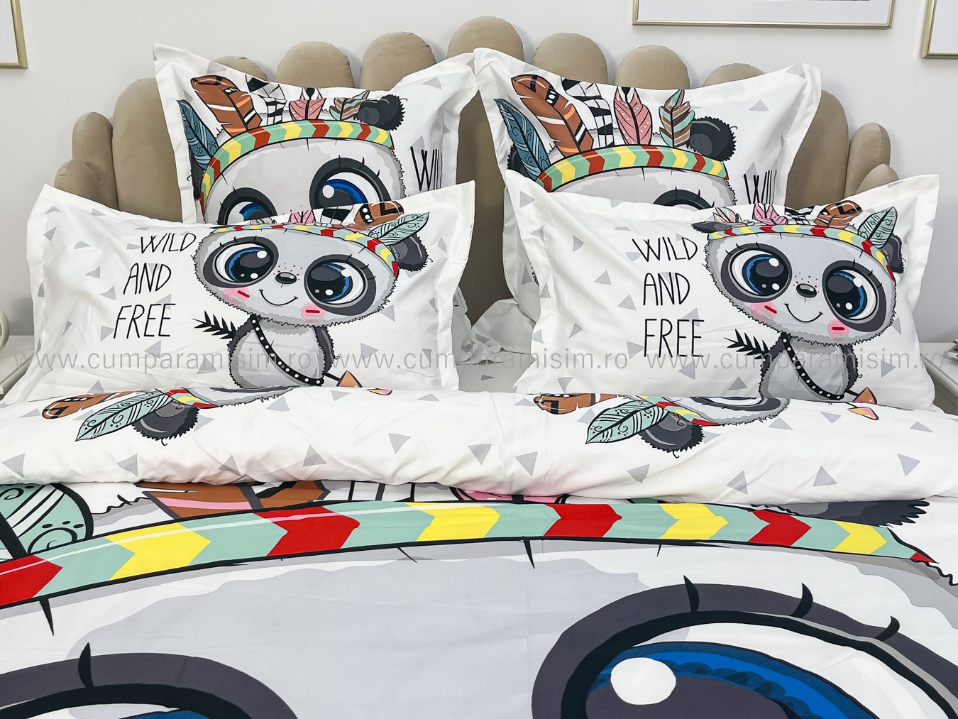 Lenjerie pat dublu,  FINET, Imprimeu Digital - Identic cu poza, 6 piese, Jojo Home, Alb-Multicolor, ursulet - 3 | YEO