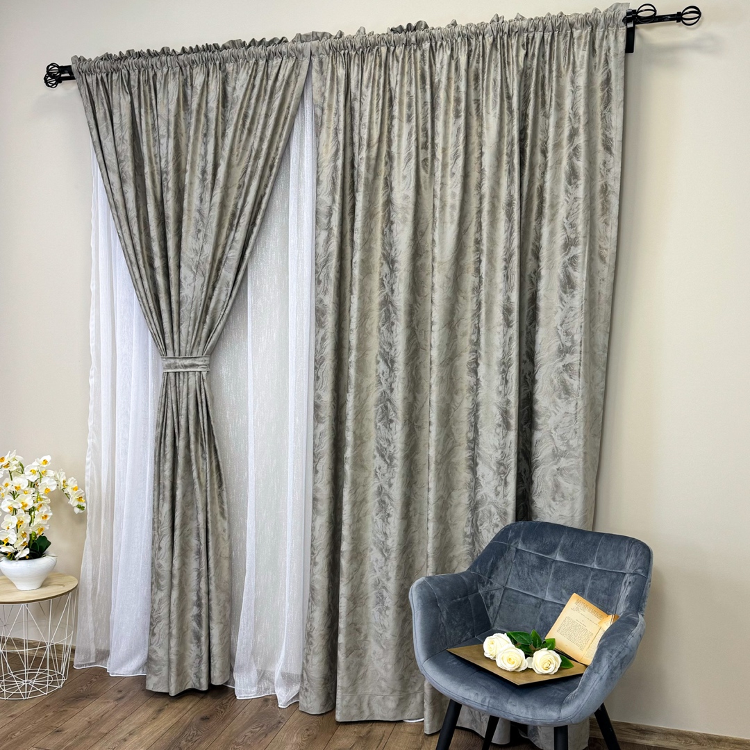Draperie Catifea MYKONOS cu valuri rafinate aurii, 140cm latime x 260cm inaltime, cu TIV LAT, Grej - YNS33-23 - 1 | YEO