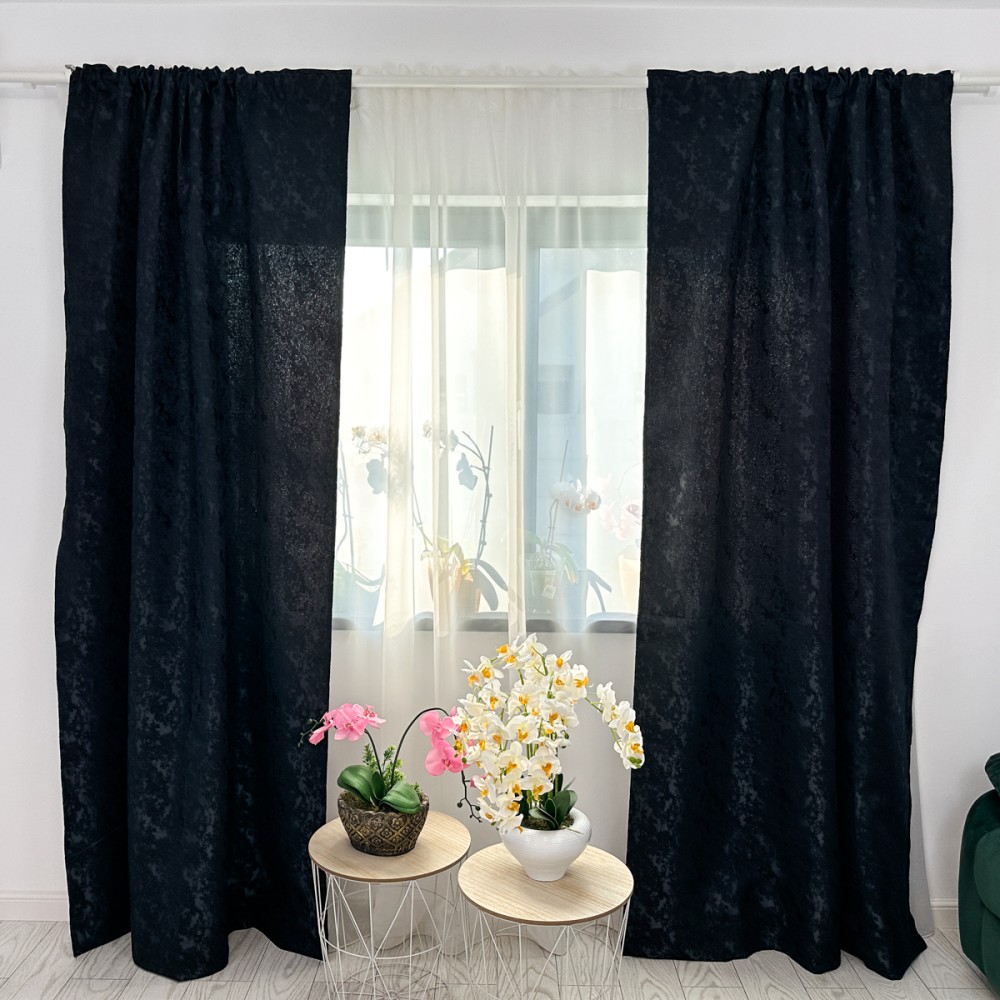 Set 2 draperii din Jacquard, Negru, 1m latime x 2m inaltime, cu rejansa pentru sina – imagine 6