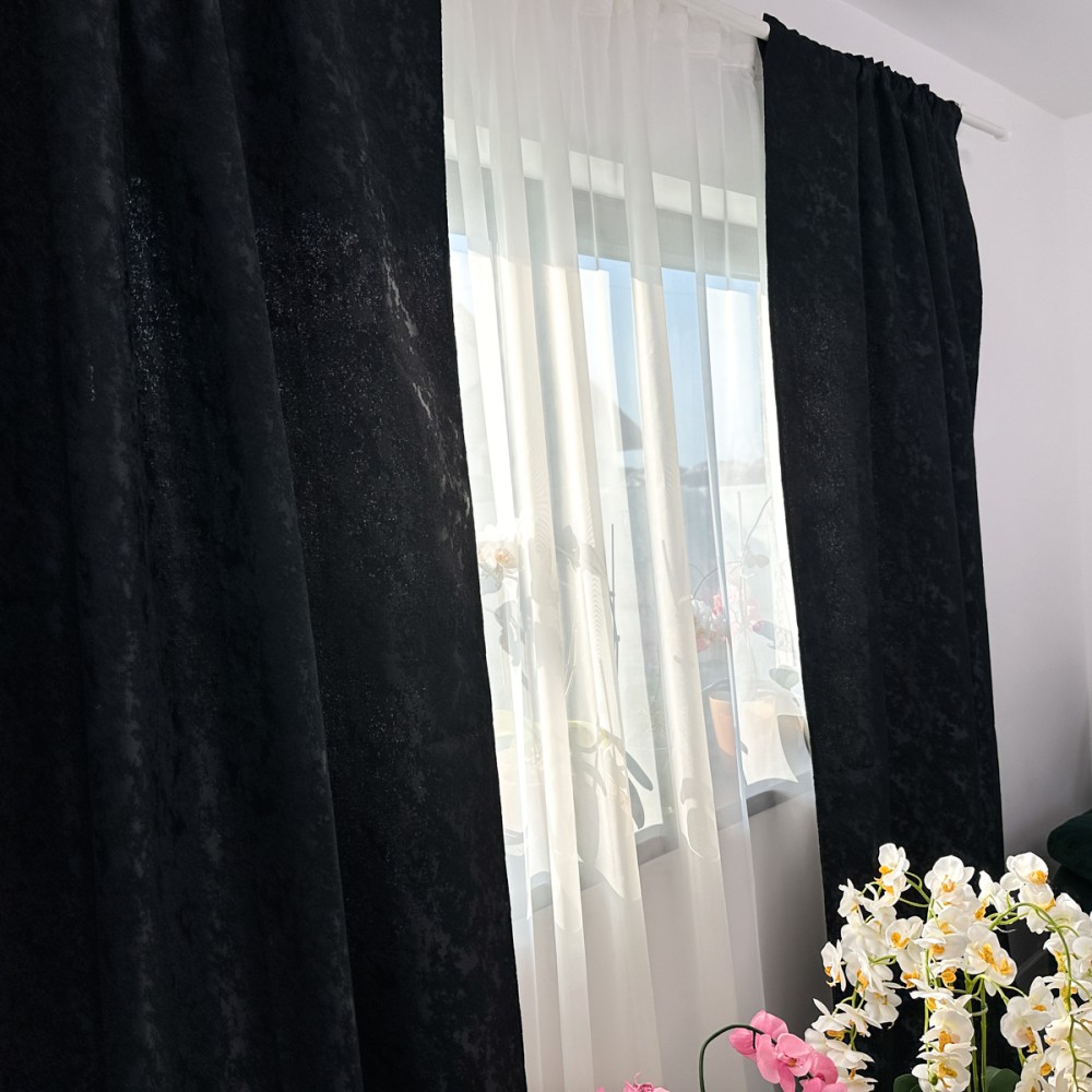 Set 2 draperii din Jacquard, Negru, 1m latime x 2m inaltime, cu rejansa pentru sina – imagine 7