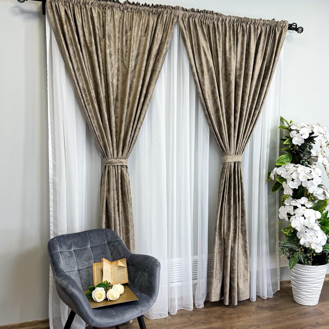 Draperie Catifea MYKONOS cu valuri rafinate aurii, 140cm latime x 260cm inaltime, cu TIV LAT, Cappuccino - New V6 - 3 | YEO