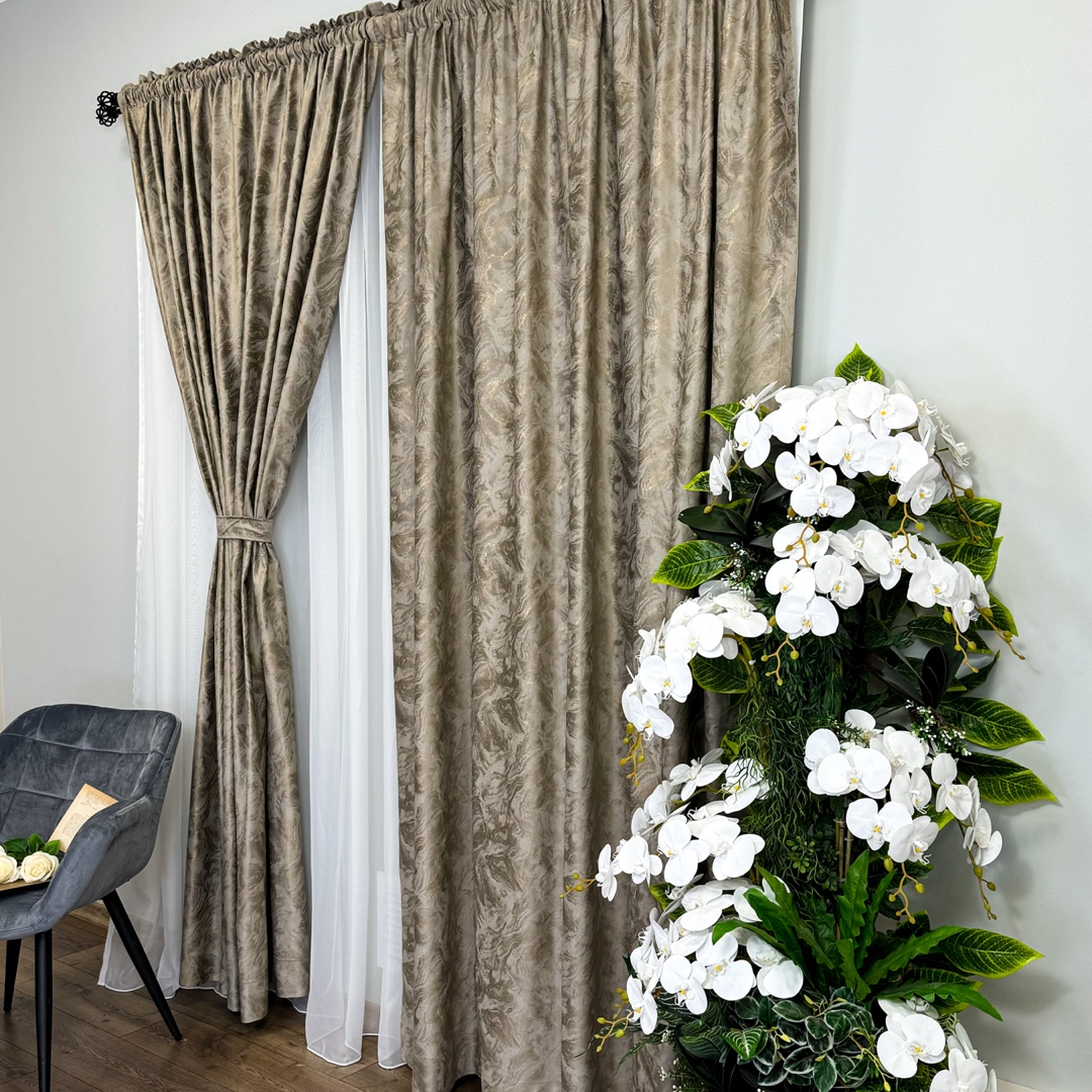 Draperie Catifea MYKONOS cu valuri rafinate aurii, 140cm latime x 260cm inaltime, cu TIV LAT, Cappuccino - New V6 - 4 | YEO