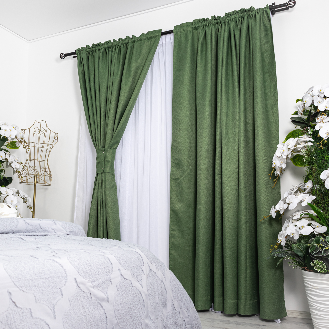 Draperie HoReCa TEXTURATA tip Bob de Orez, 140cm latime x 260cm inaltime, cu TIV LAT, Verde - 1 | YEO