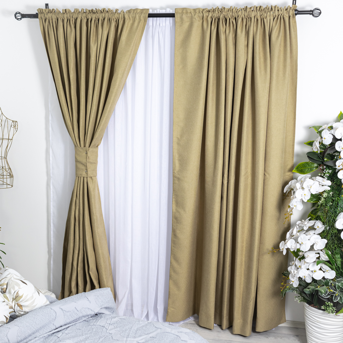 Draperie HoReCa TEXTURATA tip Bob de Orez, 140cm latime x 260cm inaltime, cu TIV LAT, Bej - 3 | YEO