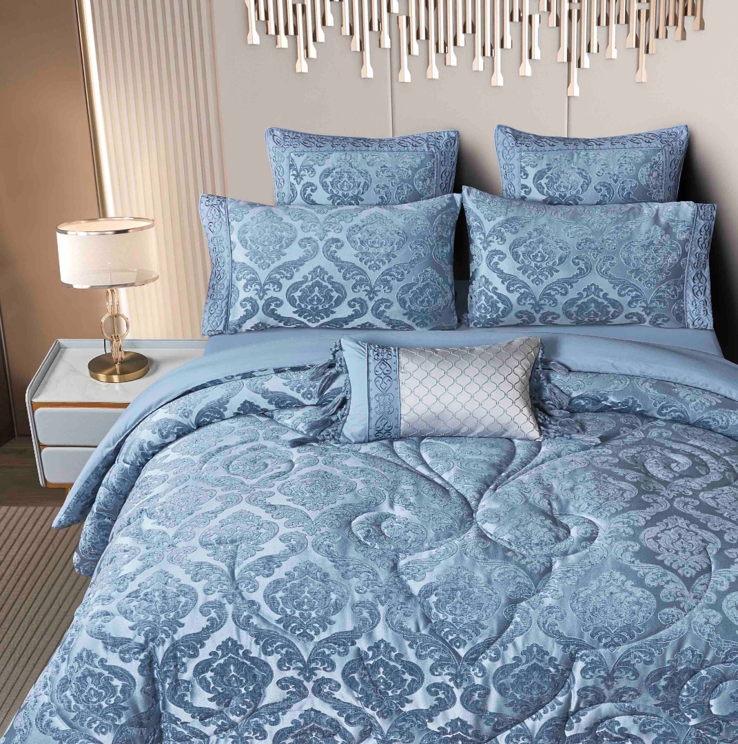 Set Cadou Luxury, Jojo Home,  Jacquard Regal, 7 Piese, Cu Pilota Inclusa, Albastru - 1 | YEO