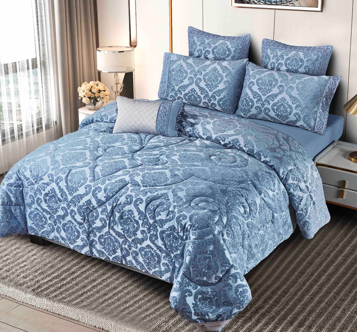 Set Cadou Luxury, Jojo Home,  Jacquard Regal, 7 Piese, Cu Pilota Inclusa, Albastru - 2 | YEO
