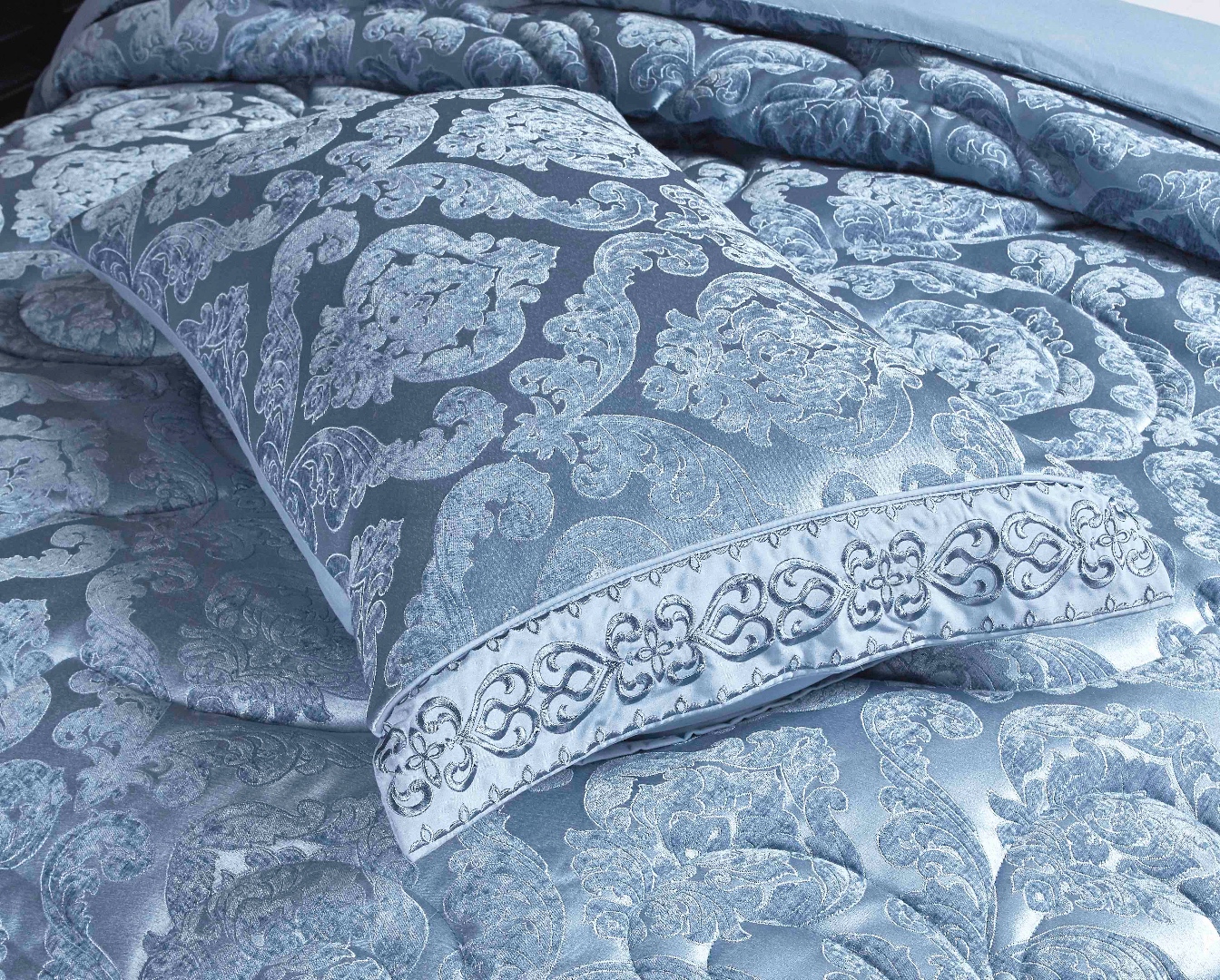 Set Cadou Luxury, Jojo Home,  Jacquard Regal, 7 Piese, Cu Pilota Inclusa, Albastru - 3 | YEO