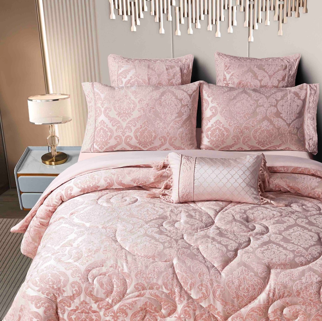 Set Cadou Luxury, Jojo Home, Jacquard Regal, 7 Piese, Cu Pilota Inclusa, Roz - 1 | YEO