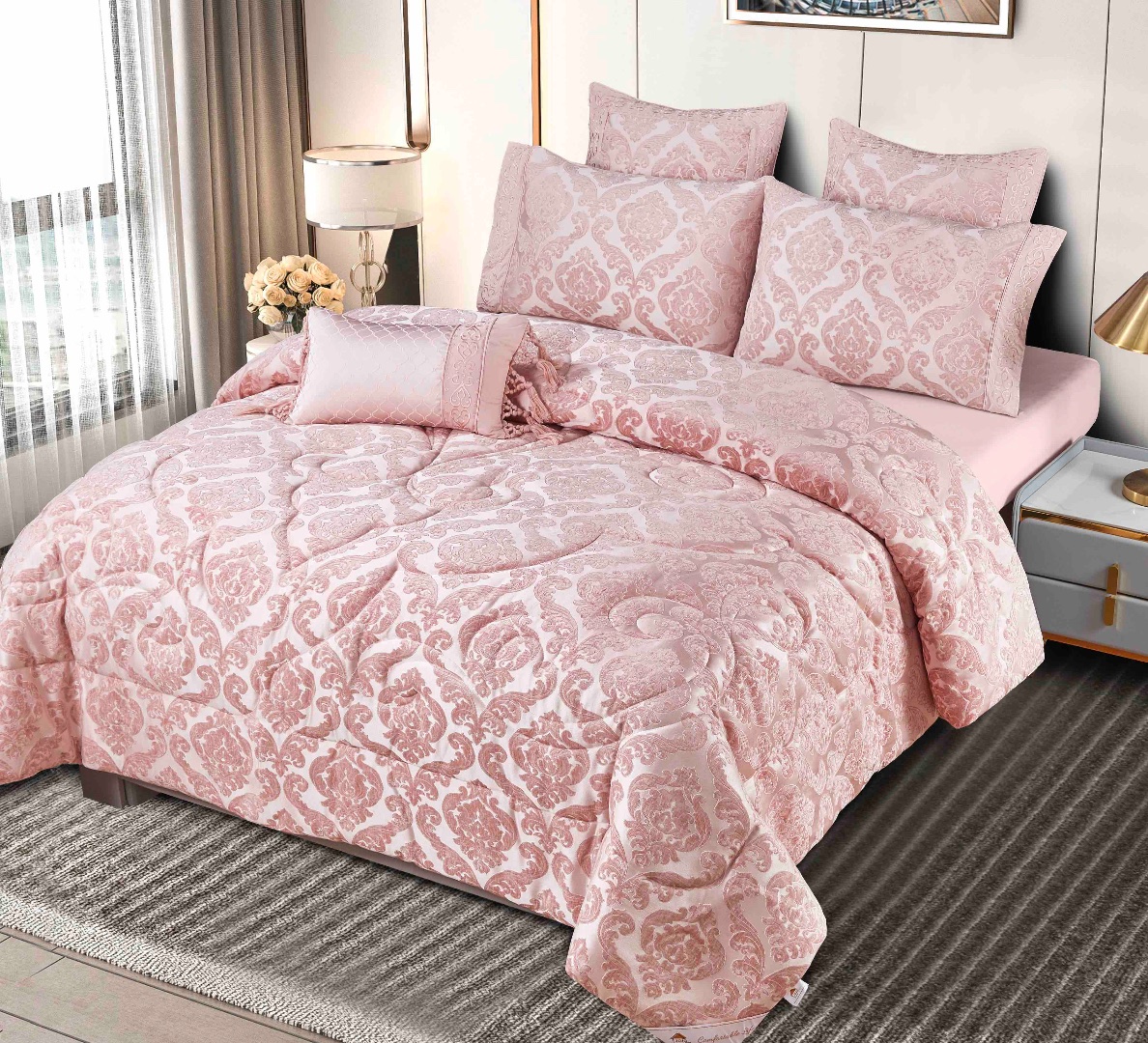 Set Cadou Luxury, Jojo Home, Jacquard Regal, 7 Piese, Cu Pilota Inclusa, Roz - 2 | YEO
