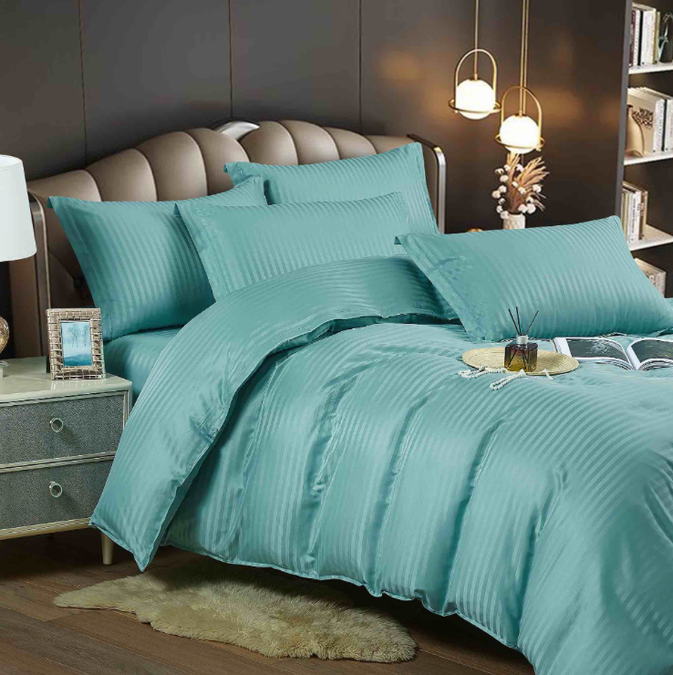 Lenjerie HoReCa, pat dublu, Damasc Finetat Deluxe cu Elastic, 6 piese, Jojo Home, Menta - 2 | YEO
