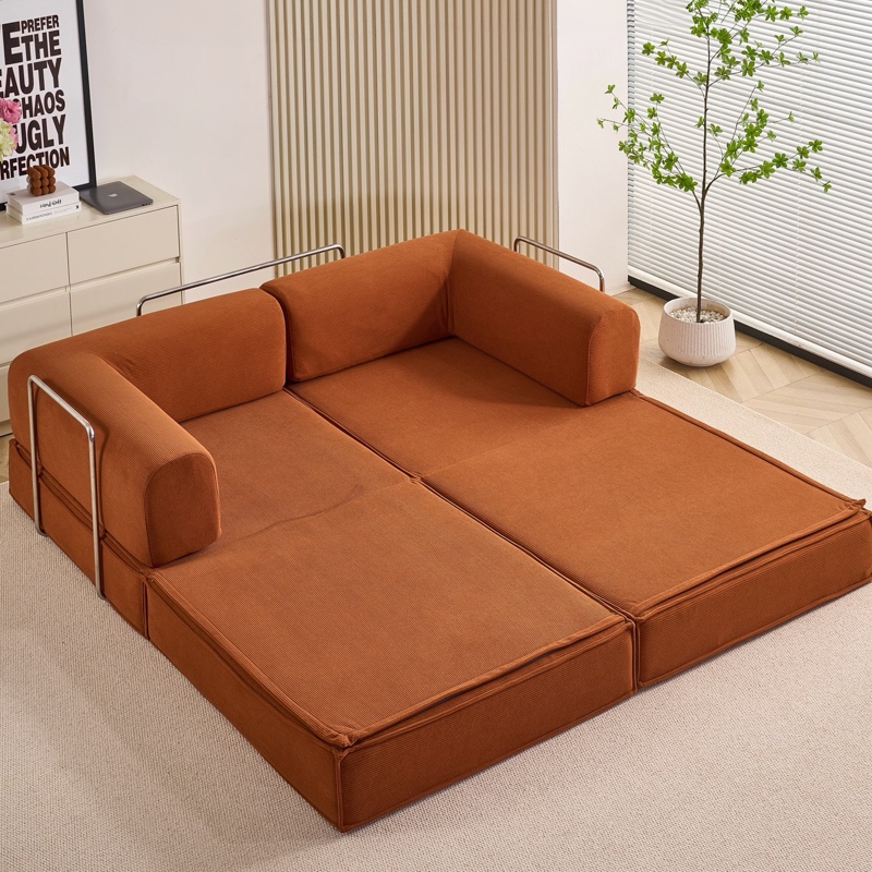 Canapea Modulara , Extensibila, cu Sustinere Ergonomica Modularis HD Foam, Catifea Reiata, Maro - 1 | YEO