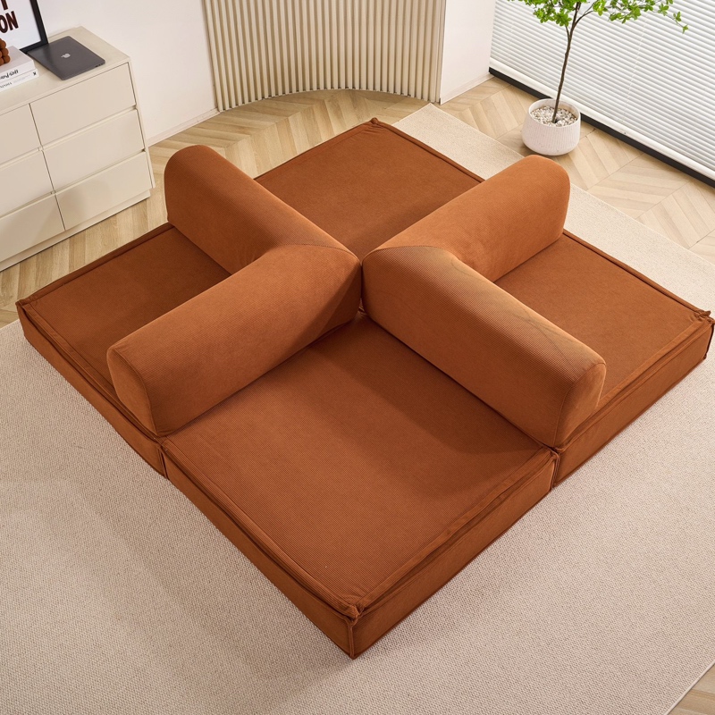 Canapea Modulara , Extensibila, cu Sustinere Ergonomica Modularis HD Foam, Catifea Reiata, Maro - 3 | YEO