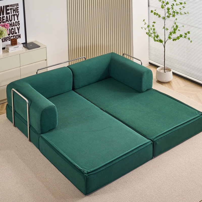 Canapea Modulara , Extensibila, cu Sustinere Ergonomica Modularis HD Foam, Catifea Reiata, Verde - 1 | YEO