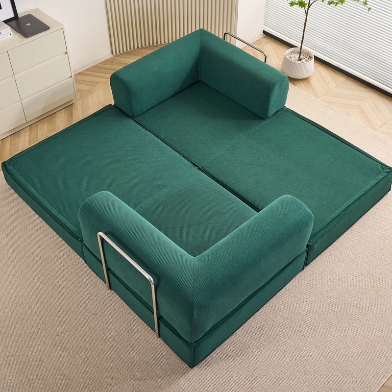 Canapea Modulara , Extensibila, cu Sustinere Ergonomica Modularis HD Foam, Catifea Reiata, Verde - 2 | YEO