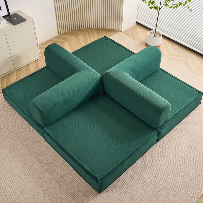 Canapea Modulara , Extensibila, cu Sustinere Ergonomica Modularis HD Foam, Catifea Reiata, Verde - 3 | YEO