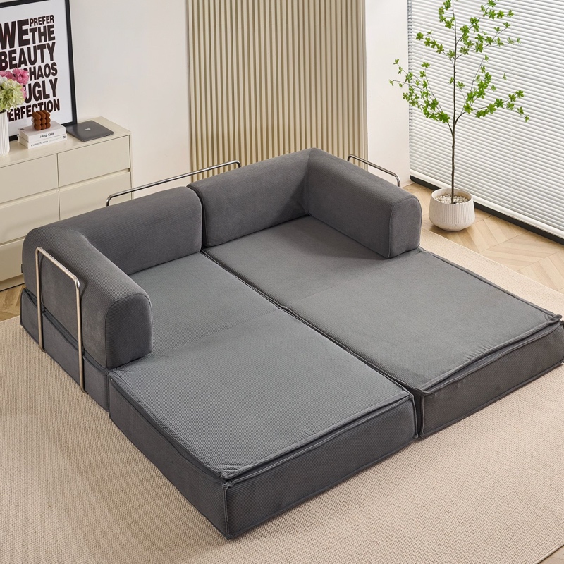 Canapea Modulara , Extensibila, cu Sustinere Ergonomica Modularis HD Foam, Catifea Reiata, Gri - 1 | YEO