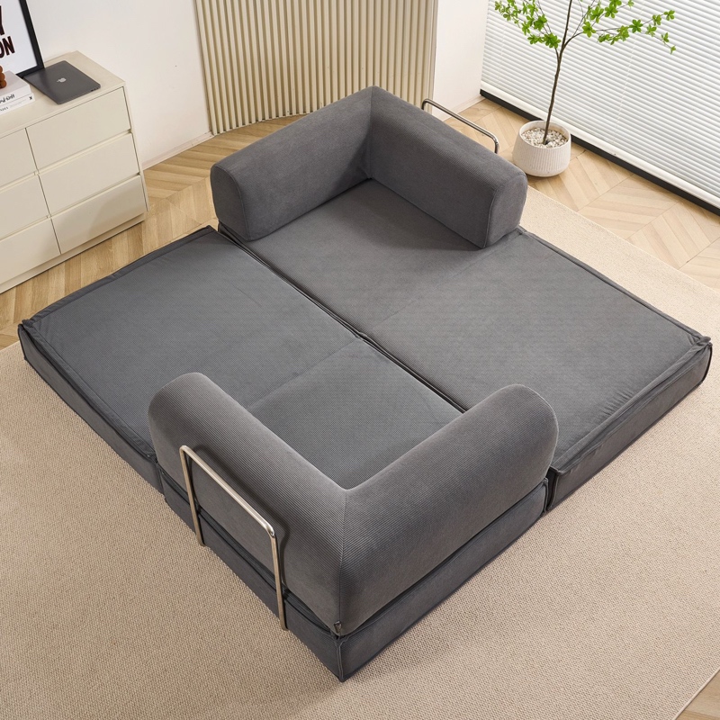 Canapea Modulara , Extensibila, cu Sustinere Ergonomica Modularis HD Foam, Catifea Reiata, Gri - 2 | YEO