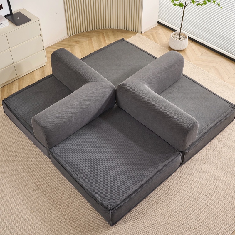 Canapea Modulara , Extensibila, cu Sustinere Ergonomica Modularis HD Foam, Catifea Reiata, Gri - 3 | YEO