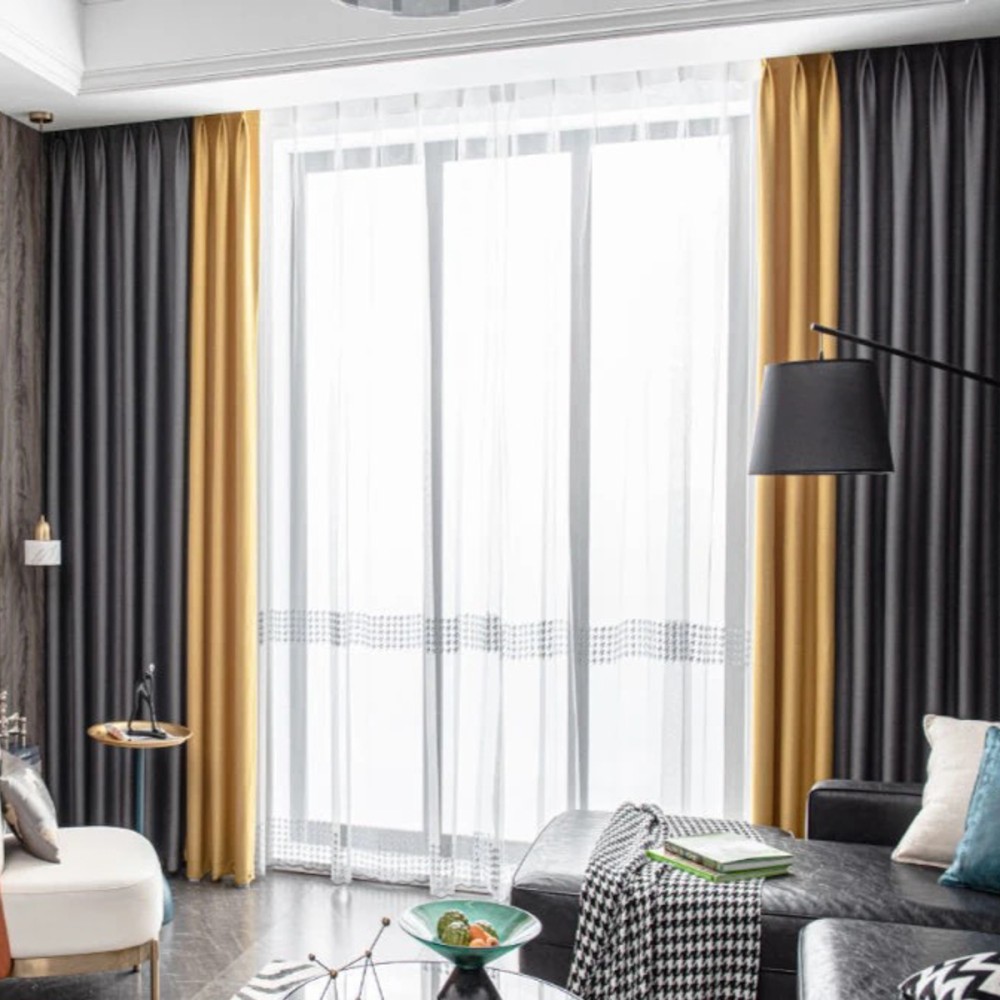 Draperie Blackout 80%, din Catifea, Bicolor - 140cm latime x 200cm inaltime ,rejansa pt. sina, Gri inchis - Galben – imagine 3