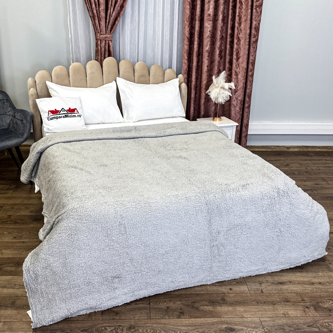 Patura Pufoasa CoCoLiNo (Fleece), 200x230cm, 240gr/mp, tip Sherpa, Gri - 1 | YEO